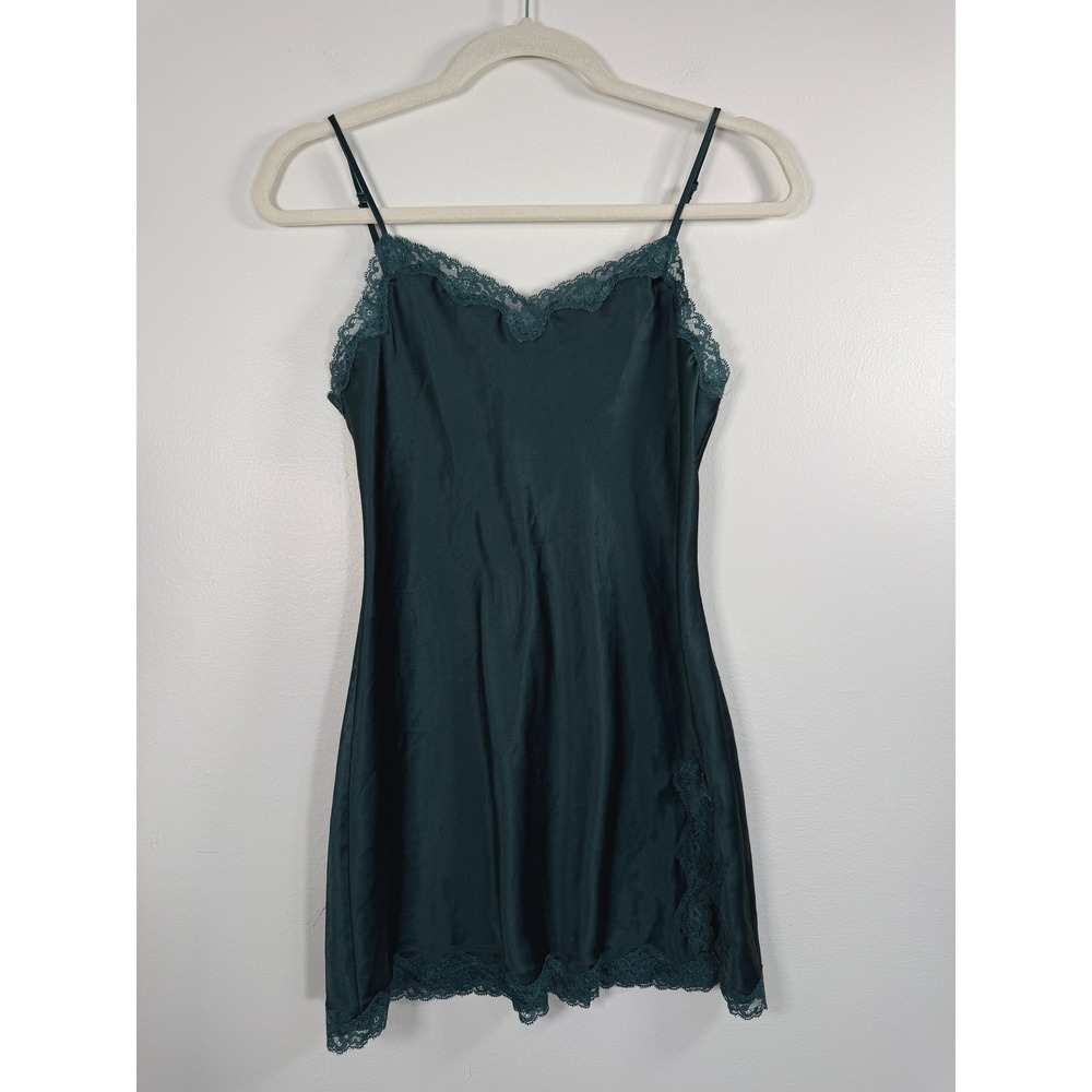 Victoria's Secret Slip Dress Women XS Emerald Green Satin Lace Coquette Y2K EUC